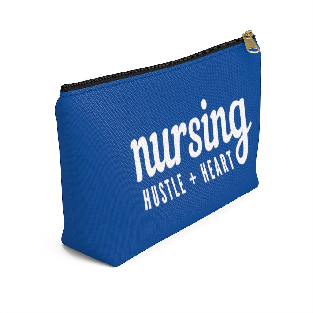 Nursing Hustle + Heart Accessory Pouch - Blue - Scrubs Life, Gifts for Nurses