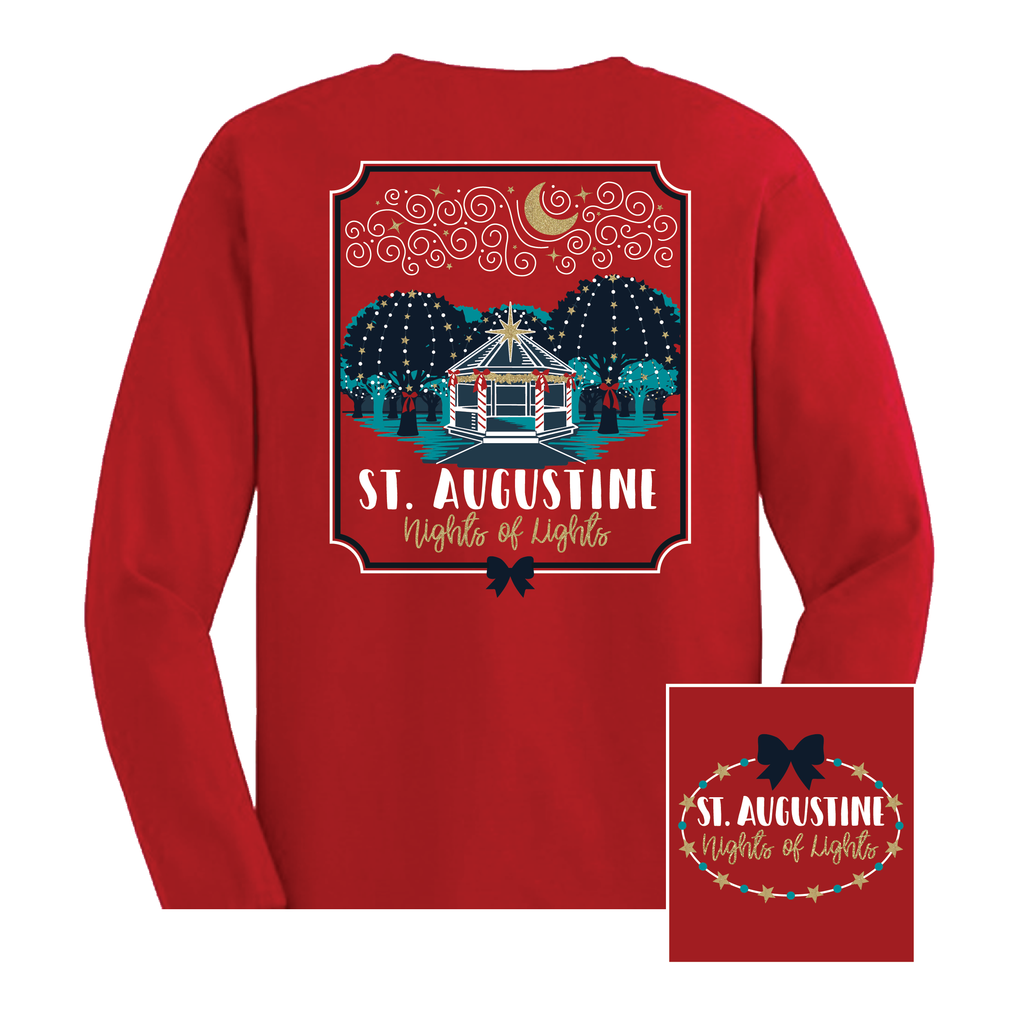 St Augustine Nights Of Lights Long Sleeve Tee Shirt - Red | Artsy Abode