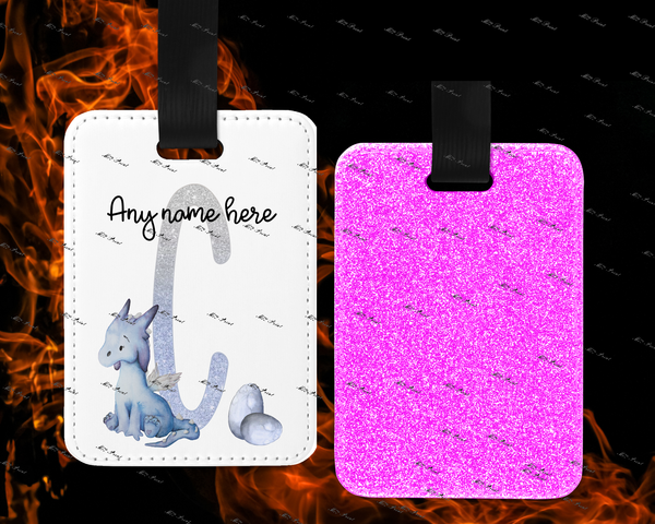 Dragon Initial Letter Luggage Tags - Pink Reverse 3