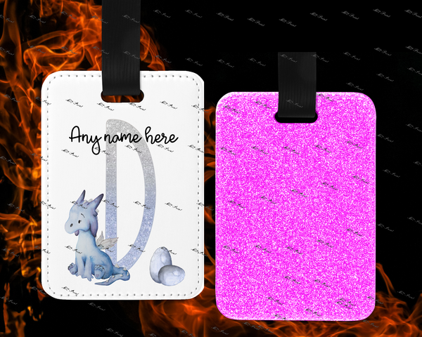 Dragon Initial Letter Luggage Tags - Pink Reverse 30