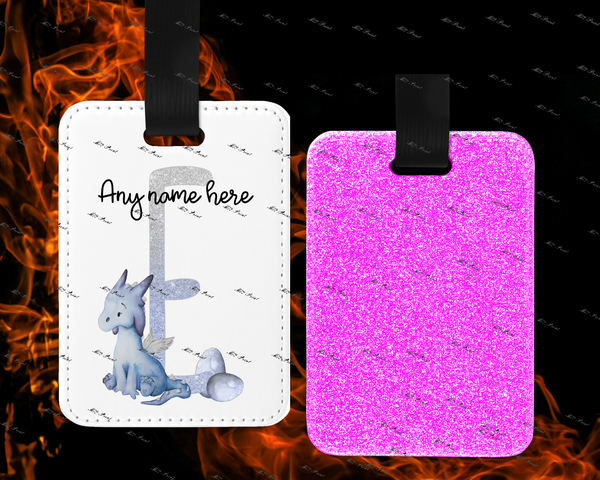 Dragon Initial Letter Luggage Tags - Pink Reverse 31