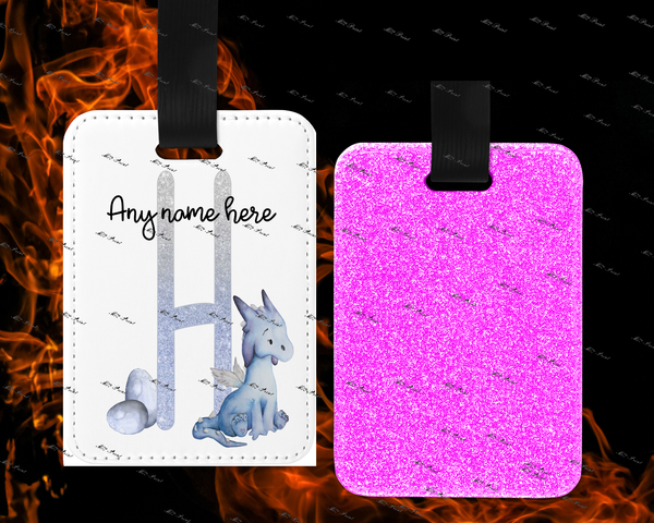 Dragon Initial Letter Luggage Tags - Pink Reverse 33