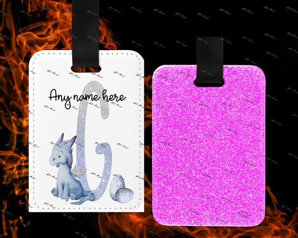 Dragon Initial Letter Luggage Tags - Pink Reverse 34