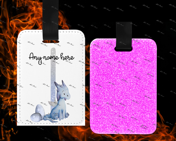 Dragon Initial Letter Luggage Tags - Pink Reverse 9