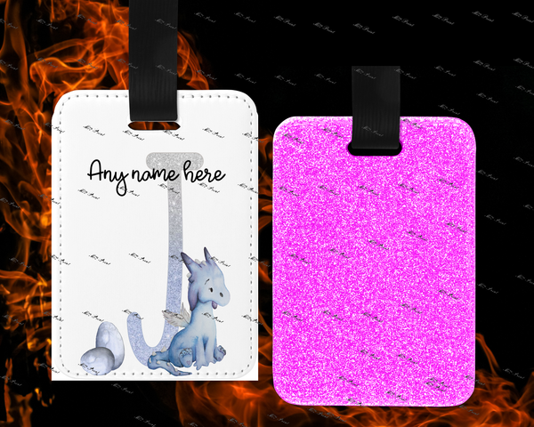 Dragon Initial Letter Luggage Tags - Pink Reverse 36