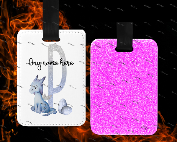 Dragon Initial Letter Luggage Tags - Pink Reverse 16