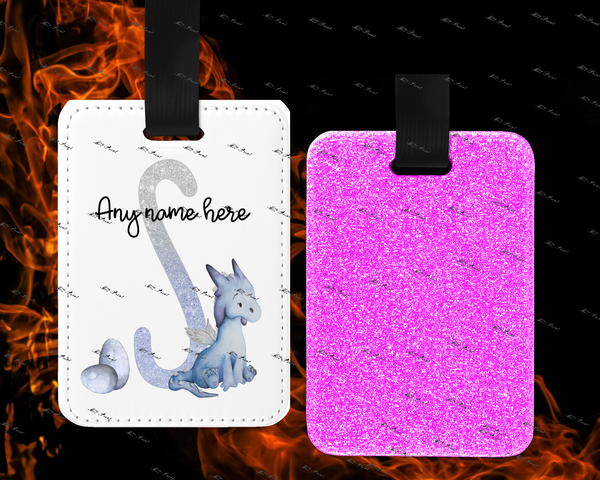 Dragon Initial Letter Luggage Tags - Pink Reverse 45