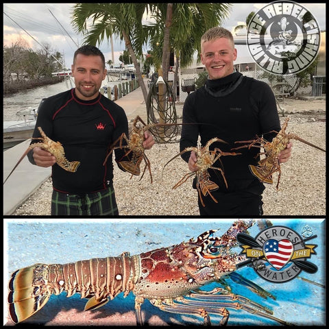RFA Members Jason Nicko (Left) and Matt Steele (Right) getting ready to clean some “Florida Bugs” they netted in the Florida Keys in December of 2018 during a Heroes on the Water annual event. 