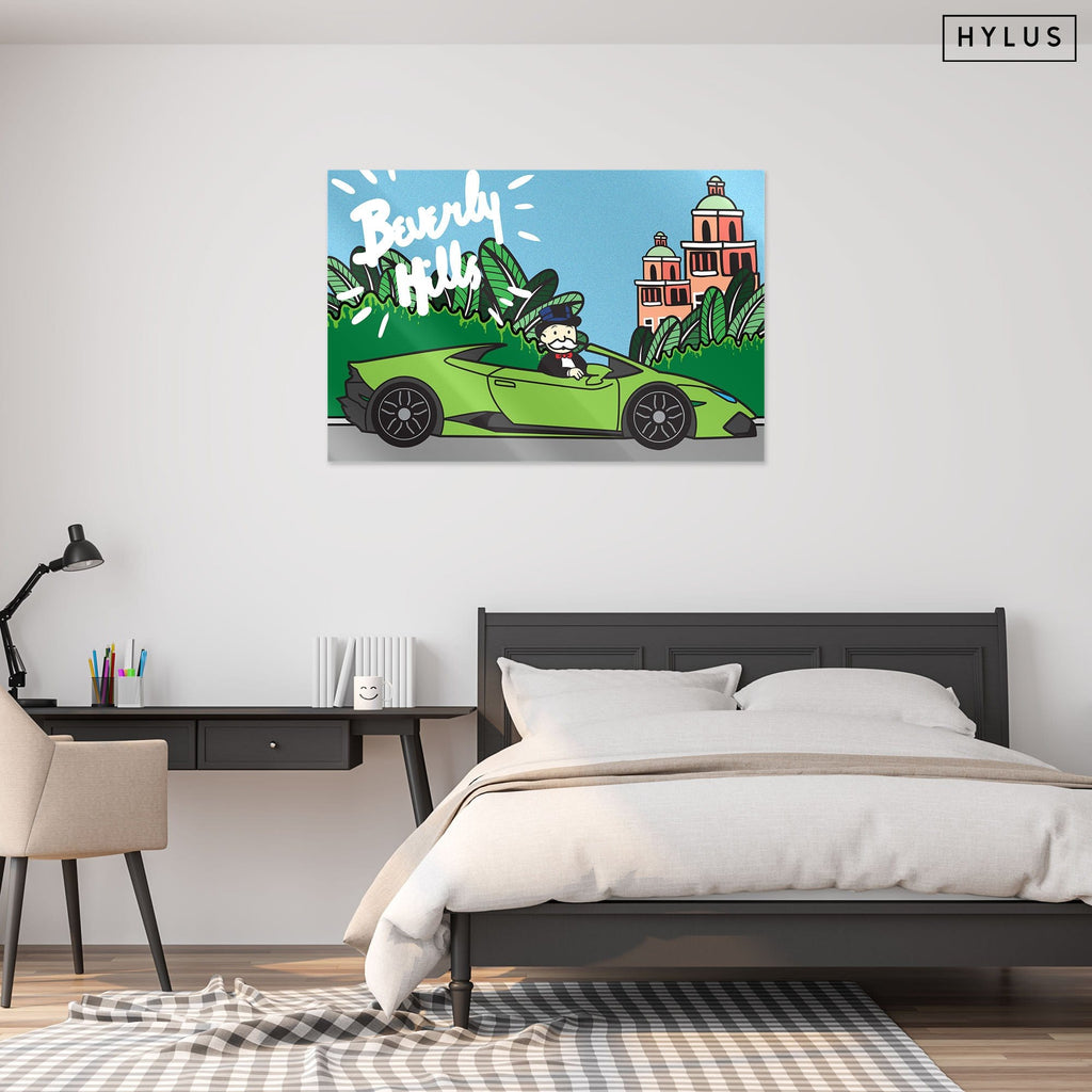 "Beverly Hills Lambo" - Glass Print - HYLUS Acrylic Glass Art - Skateboards, Surfboards & Glass Prints Wall Decor for your Home.