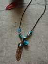 Vintage Feather Wooden Beads Tassel Long Necklace