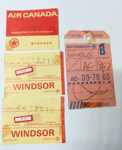 Air Canada Windsor Ontario Boarding Passes Luggage Tag Vintage 1970
