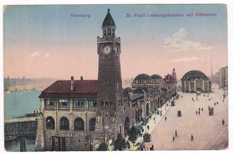 Hamburg St Pauli Landungsbrucken mit Elbtunnel 1900's Postcard