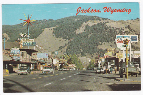 Jackson Wyoming Highway 89 Street Scene 1950's Postcard