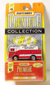 Matchbox Premiere Acorn Hill Fire Dept Heavy Rescue Truck Error Card - TulipStuff
