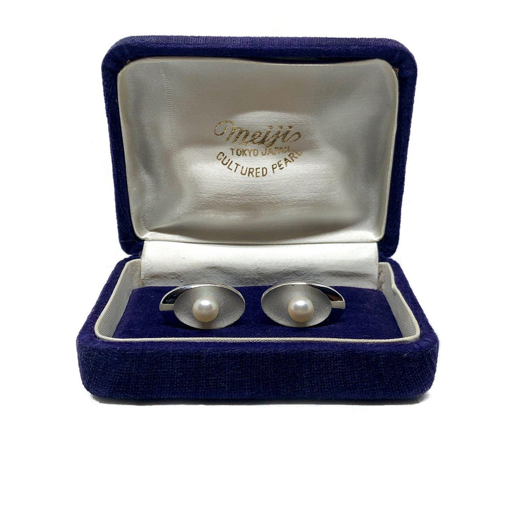 Meiji Designer Japanese Cultured Akoya Pearl Round Mid Century Cufflin ...