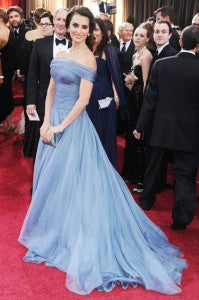 Penelope Cruz in her dreamy periwinkle organza, custom Giorgio Armani gown