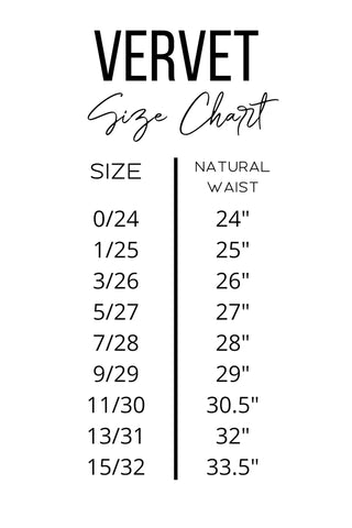 Size Guide for Vervet Jeans
