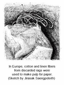 In Europe, discarded rags were used as fiber for paper making.