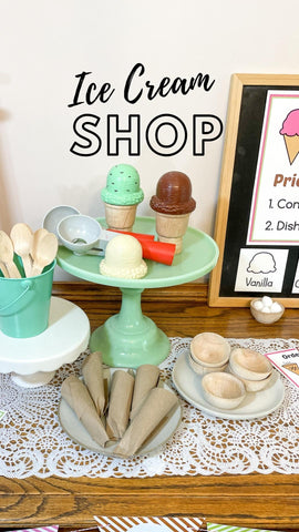 Ice cream shop dramatic play printables for a fun indoor activity. Your kids will have some screen free time and you can get some work from home done!