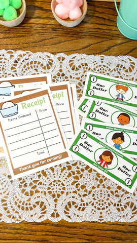 Ice cream shop dramatic play printables for a fun indoor activity. Your kids will have some screen free time and you can get some work from home done!