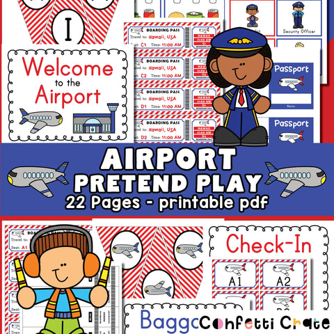 Airport pretend play printables for kids. 