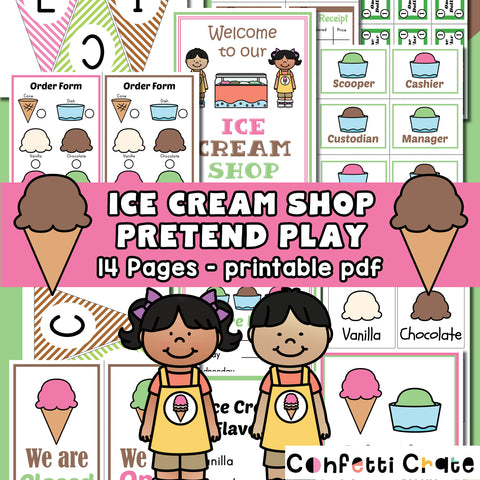 Ice cream shop pretend play printables for kids. The perfect summer kids activity. 