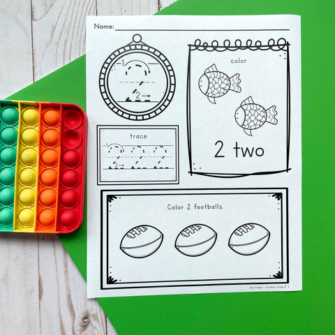 Preschool homeschool printable curriculum with worksheets and activities for: math, STEM, art, alphabet, other skills, and either a play dough or sensory bin activity.