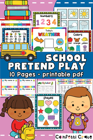 Playing school pretend printables for preschoolers. 