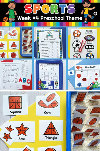 Preschool homeschool printable curriculum with worksheets and activities for: math, STEM, art, alphabet, other skills, and either a play dough or sensory bin activity.