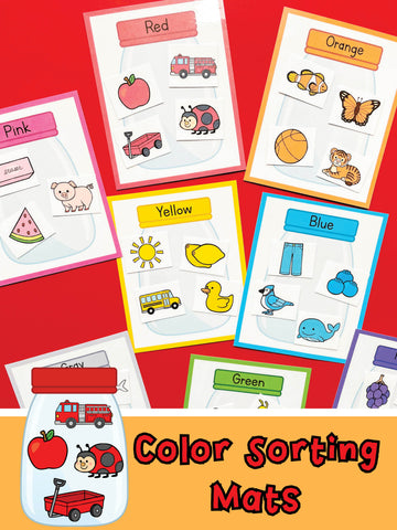 Preschool color sorting mats activity.