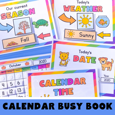 Morning calendar printables to put into a space saving binder. Your child will be able to put the day on the calendar, talk about what day it is, discuss the weather and discuss the season! 