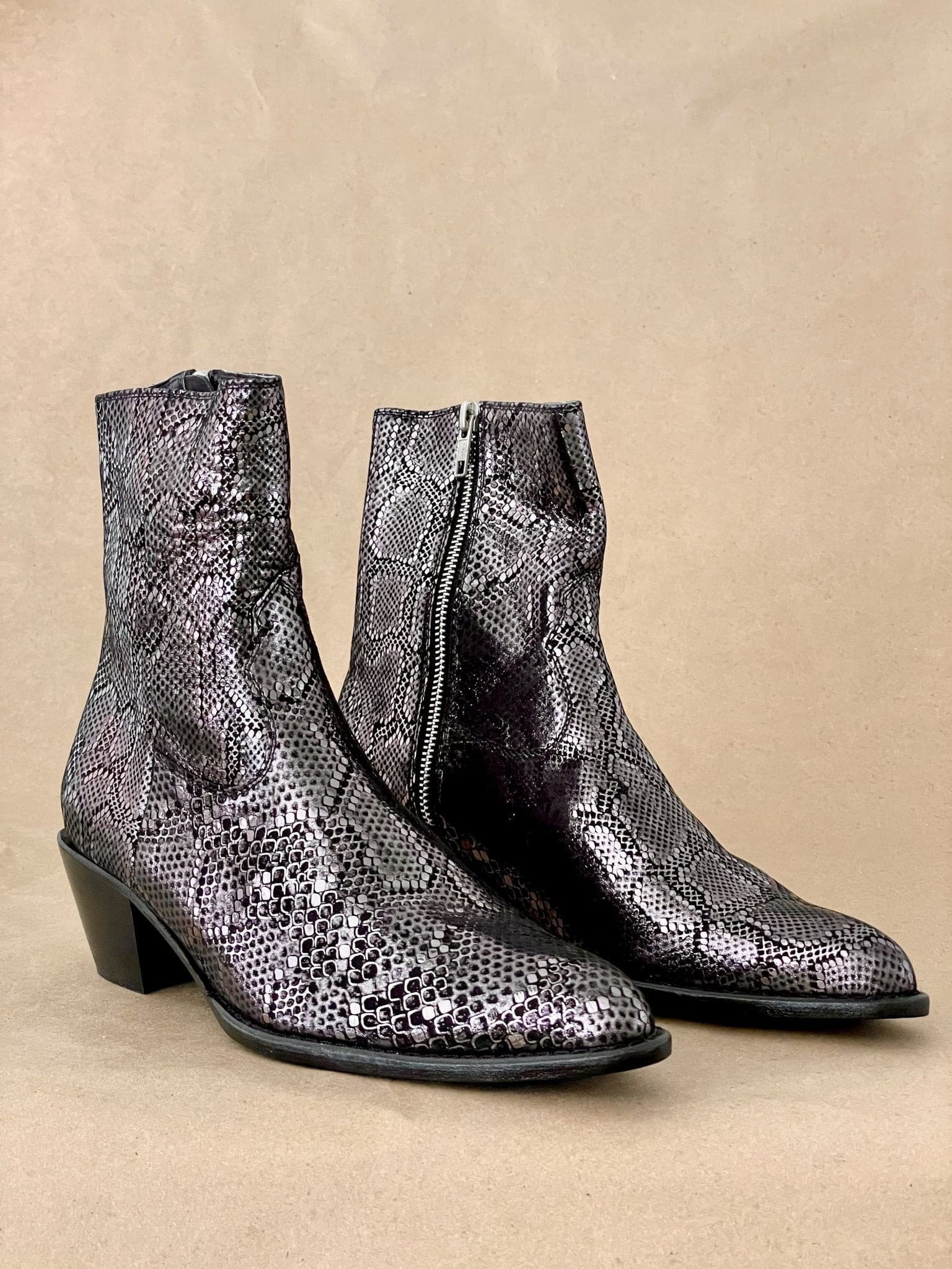 Putte Turbulens Tage en risiko Silver Snake Ankle Boots - 39, hand made - MOMO NEW YORK - sustai...