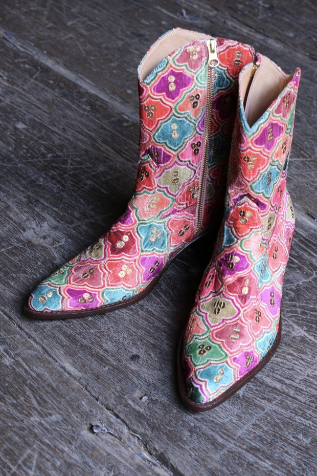 velvet embroidered boots