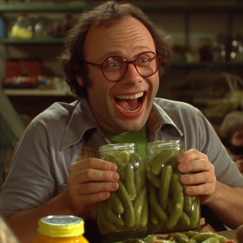 Happy Man eating pickles