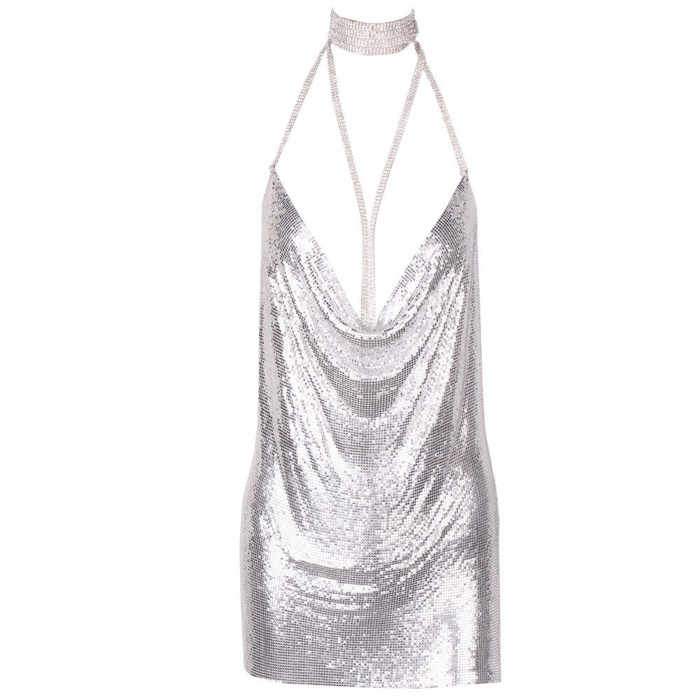 silver metal chain dress