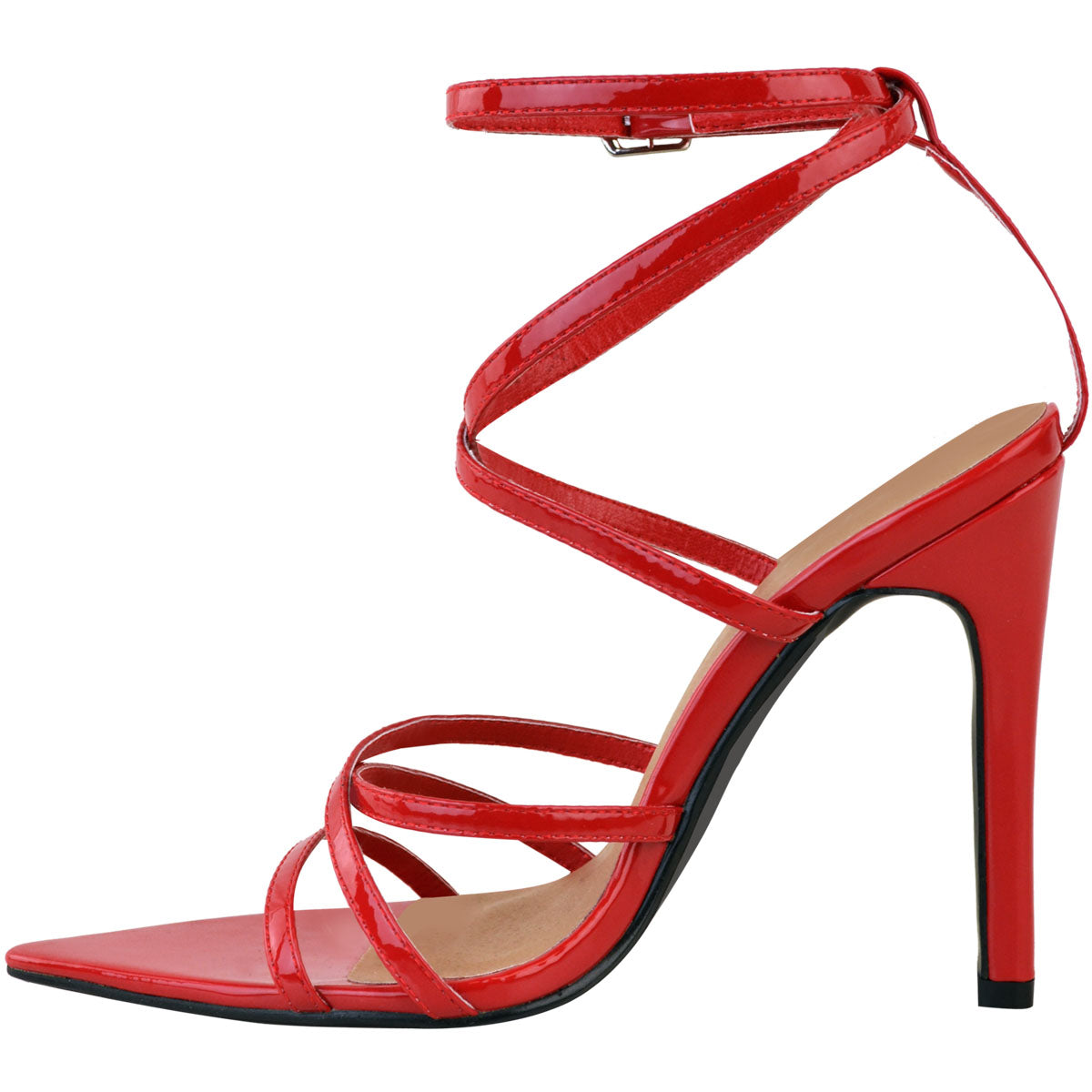 red barely there sandals