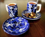 HANDCRAFTED — CHARMING SMALL CUP AND SAUCERS FOR DRINKING CHOCOLATE OR EXPRESSO — SET OF 2 