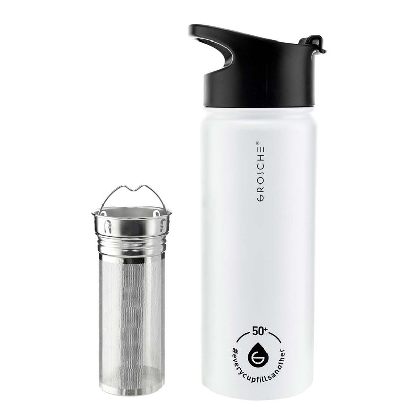 GROSCHE Chicago Steel Infuser Bottle, Tea Infuser Flask (Mountain Blue),  Infusion Water Bottle, Cold Brew Maker Stainless Steel Tumbler 16 fl oz 