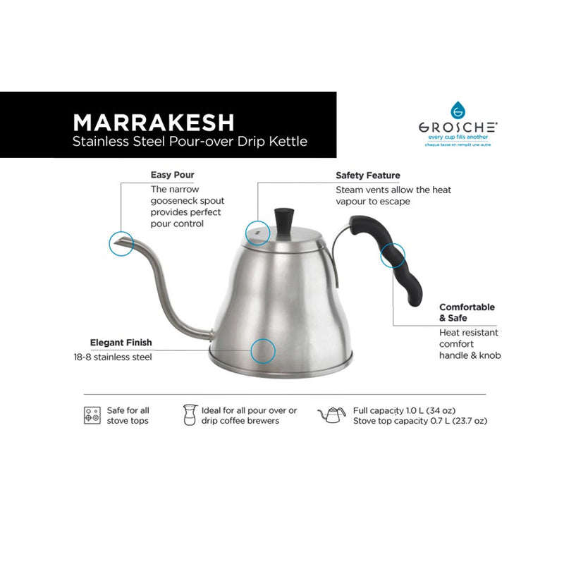 Gooseneck Drip Kettle 34oz, Stainless Steel