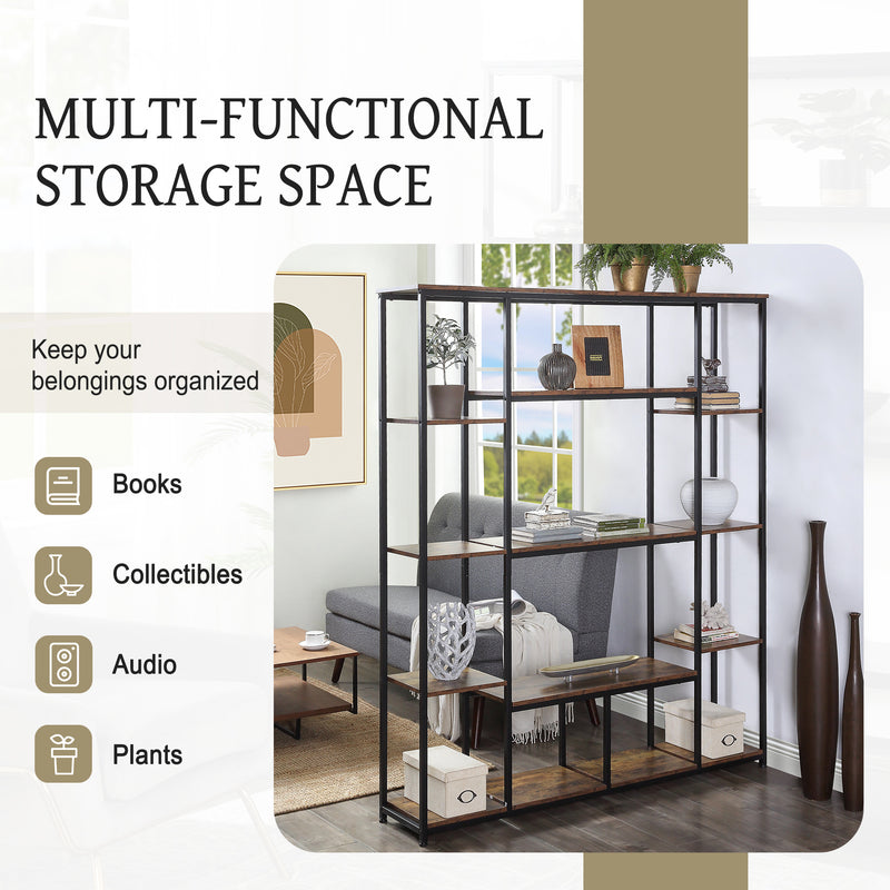 Bookcase and Bookshelf, Home Office 5 Tier Bookshelf, Open Freestanding Storage Shelf with Metal Frame