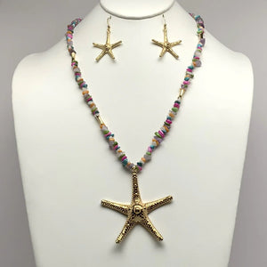 Textured Starfish Pendant Necklace and Earrings Set Earrings - Jenna's Just-In Boutique