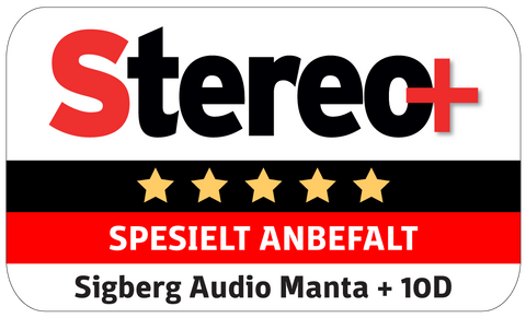 Stereo+ review badge: five stars for Sigberg Audio Manta and 10D