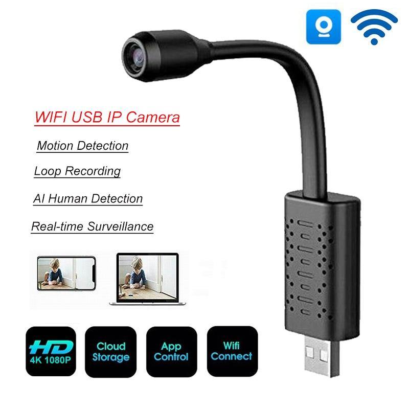 USB Mini Camera Wifi IP Full HD 1080P P2P CCTV SD Card Cloud Storage Smart Surveillance AI Human Detection APP - Asmpick