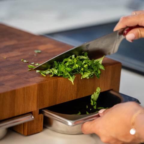 Heated butcher's block in hornbeam with built-in drawers, by Billots Chabret