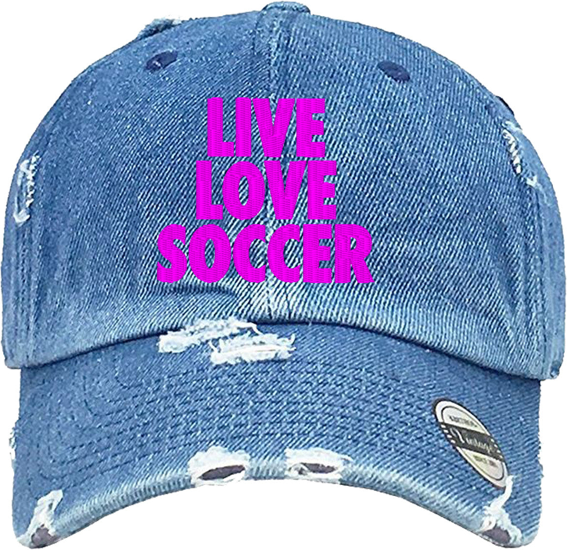 LIVE LOVE SOCCER Distressed Baseball Hat