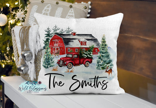 Personalized Vintage Red Truck Christmas Critters Pillow – Wild