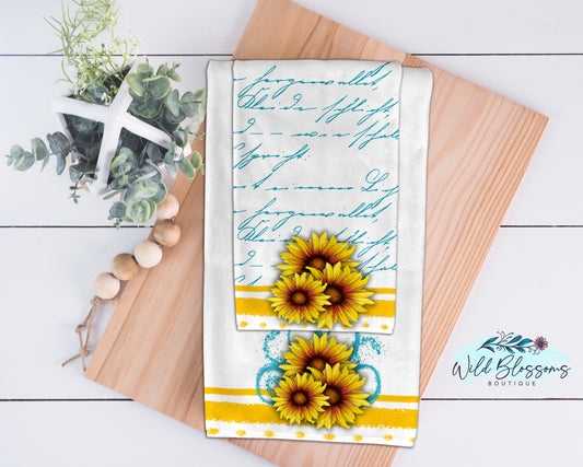 Teal Sunflower Kitchen Towel Set – Wild Blossoms Boutique