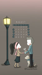 August 2023 Three Under the Rain Calendar Wallpaper Winter Sunday