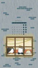 April 2022 Three Under the Rain Calendar Wallpaper Week Starts on Monday Spring