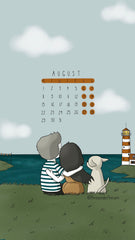 August 2022 Three Under the Rain Calendar Wallpaper Summer Week Starts on Monday